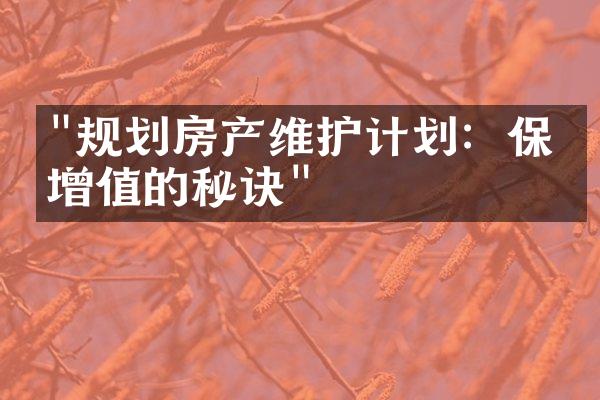"规划房产维护计划：保值增值的秘诀"