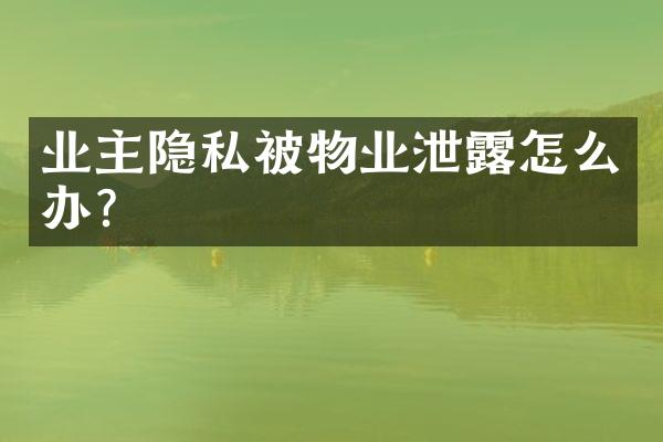 业主隐私被物业泄露怎么办？