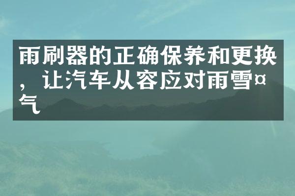 雨刷器的正确保养和更换，让汽车从容应对雨雪天气