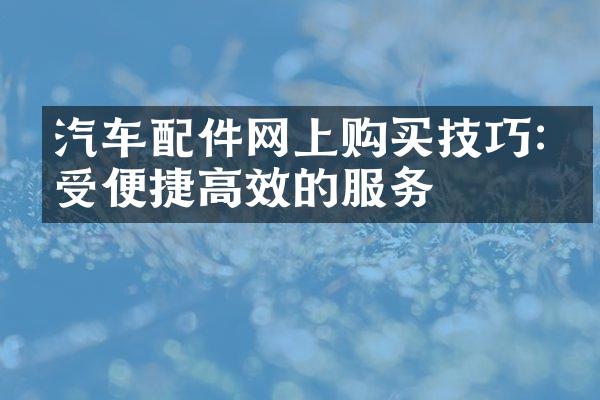 汽车配件网上购买技巧:享受便捷高效的服务