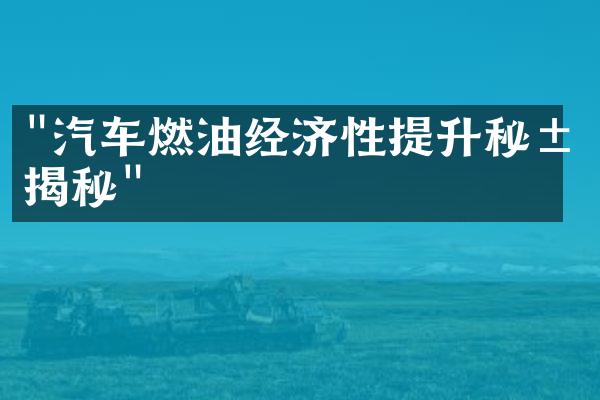 "汽车燃油经济性提升秘籍揭秘"