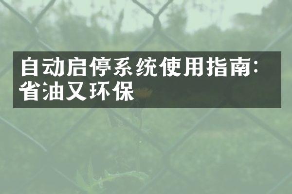 自动启停系统使用指南：省油又环保