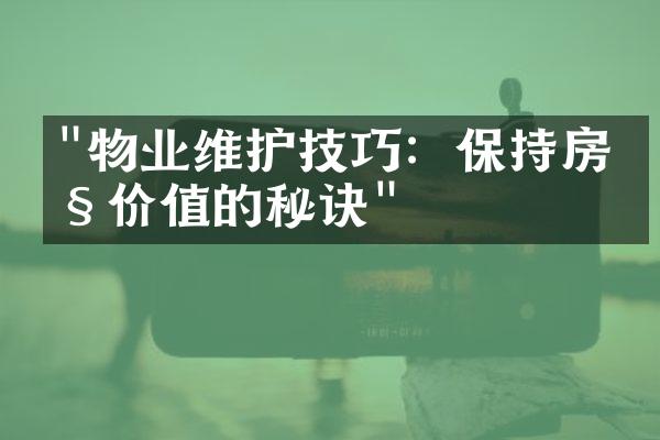 "物业维护技巧：保持房产价值的秘诀"