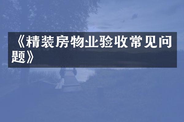《精装房物业验收常见问题》