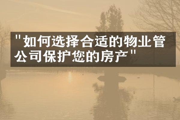 "如何选择合适的物业管理公司保护您的房产"