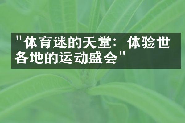 "体育迷的天堂：体验世界各地的运动盛会"