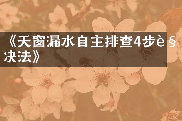 《天窗漏水自主排查4步解决法》