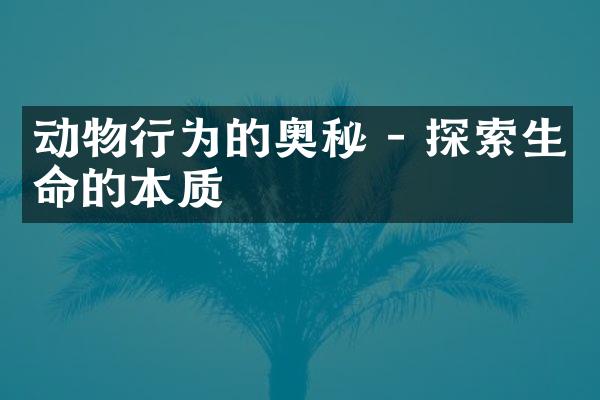 动物行为的奥秘 - 探索生命的本质