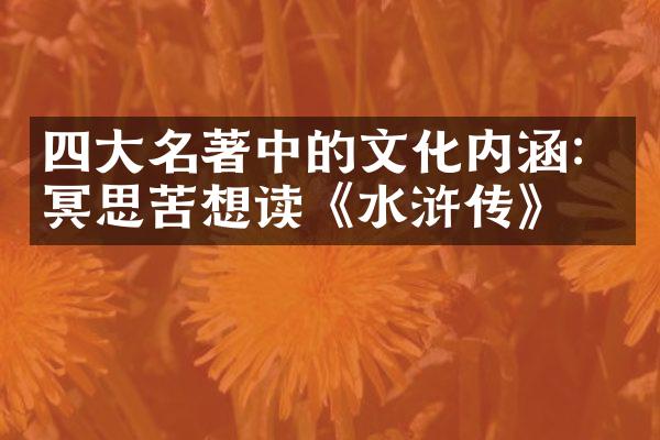 四大名著中的文化内涵：冥思苦想读《水浒传》