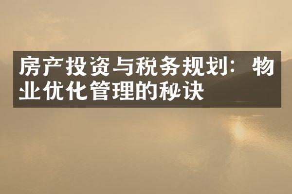 房产投资与税务规划：物业优化管理的秘诀
