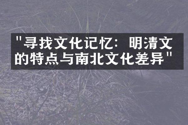 "寻找文化记忆：明清文化的特点与南北文化差异"