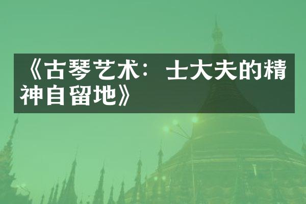 《古琴艺术：士大夫的精神自留地》