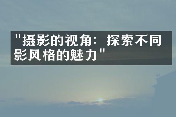 "摄影的视角：探索不同摄影风格的魅力"