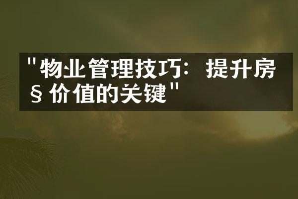 "物业管理技巧：提升房产价值的关键"