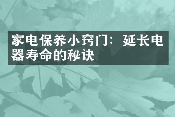 家电保养小窍门：延长电器寿命的秘诀