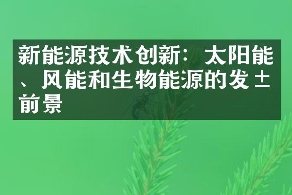新能源技术创新：太阳能、风能和生物能源的发展前景