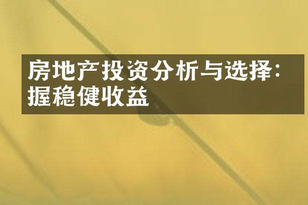 房地产投资分析与选择:把握稳健收益