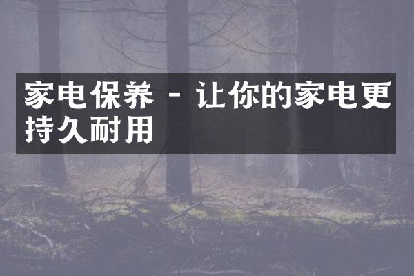 家电保养 - 让你的家电更持久耐用