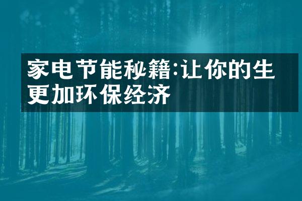 家电节能秘籍:让你的生活更加环保经济