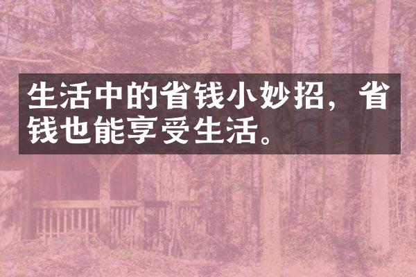 生活中的省钱小妙招，省钱也能享受生活。