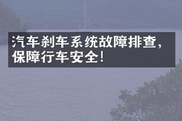 汽车刹车系统故障排查，保障行车安全！