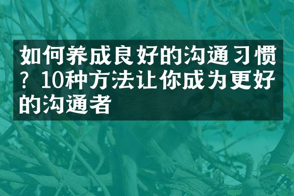 如何养成良好的沟通习惯？10种方法让你成为更好的沟通者