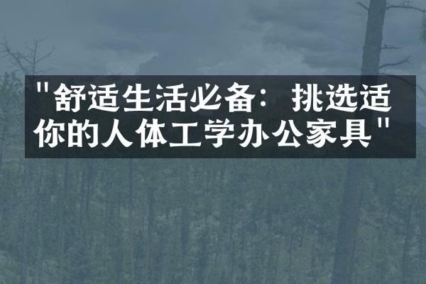 "舒适生活必备：挑选适合你的人体工学办公家具"