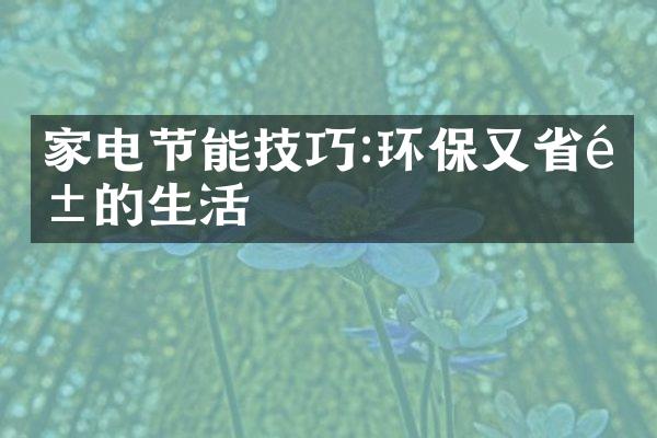 家电节能技巧:环保又省钱的生活