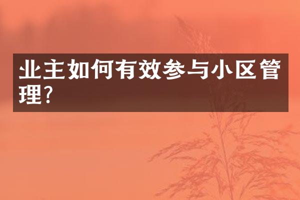 业主如何有效参与小区管理？