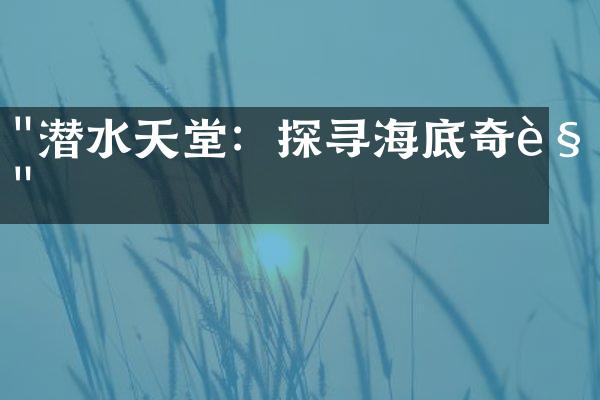 "潜水天堂：探寻海底奇观"