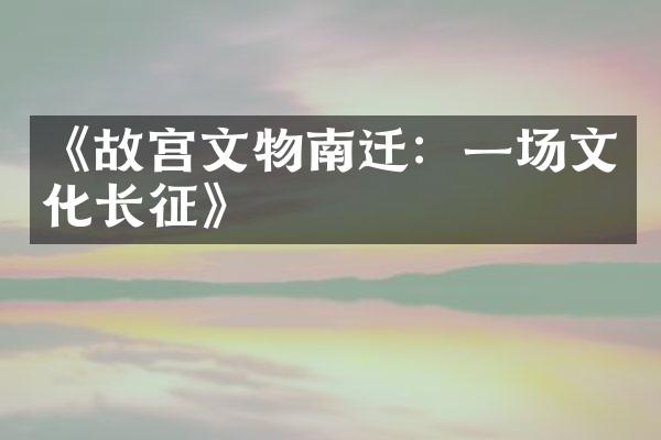 《故宫文物南迁：一场文化长征》