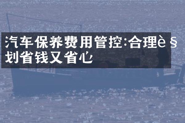 汽车保养费用管控:合理规划省钱又省心
