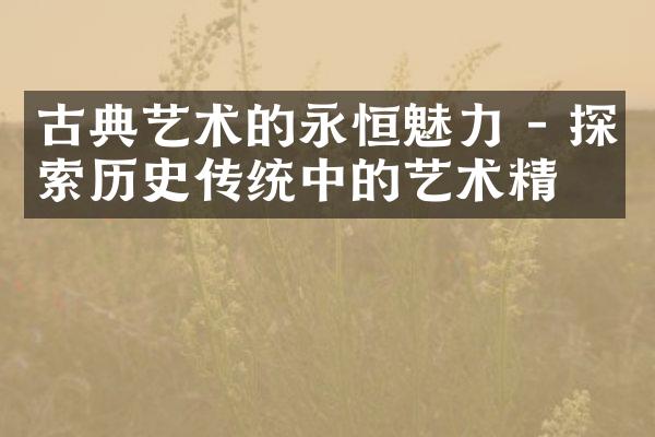 古典艺术的永恒魅力 - 探索历史传统中的艺术精华